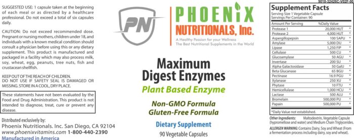 Maximum Digestive Enzymes Facts Box